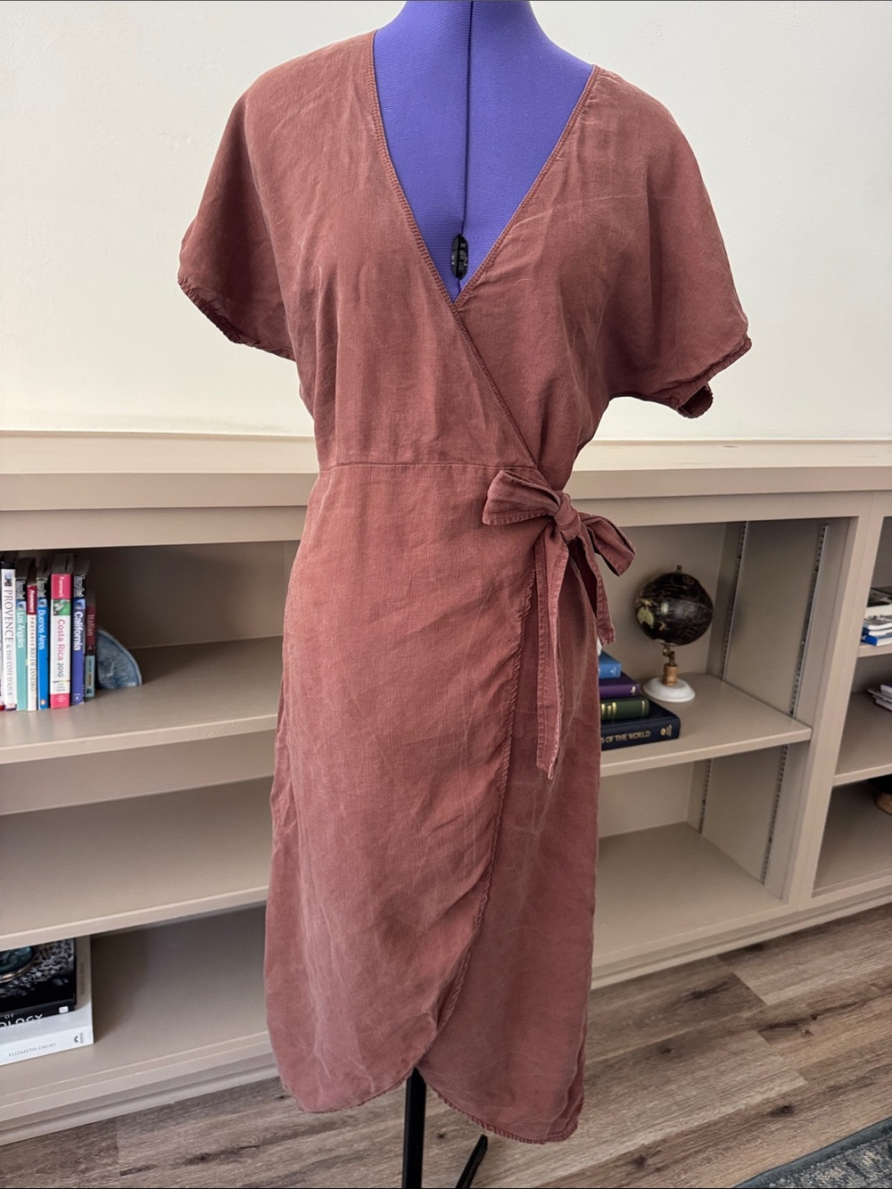 Aritzia Wifred Brown Madalane Wrap Linen Blend Dress Medium - Picture 5 of 9
